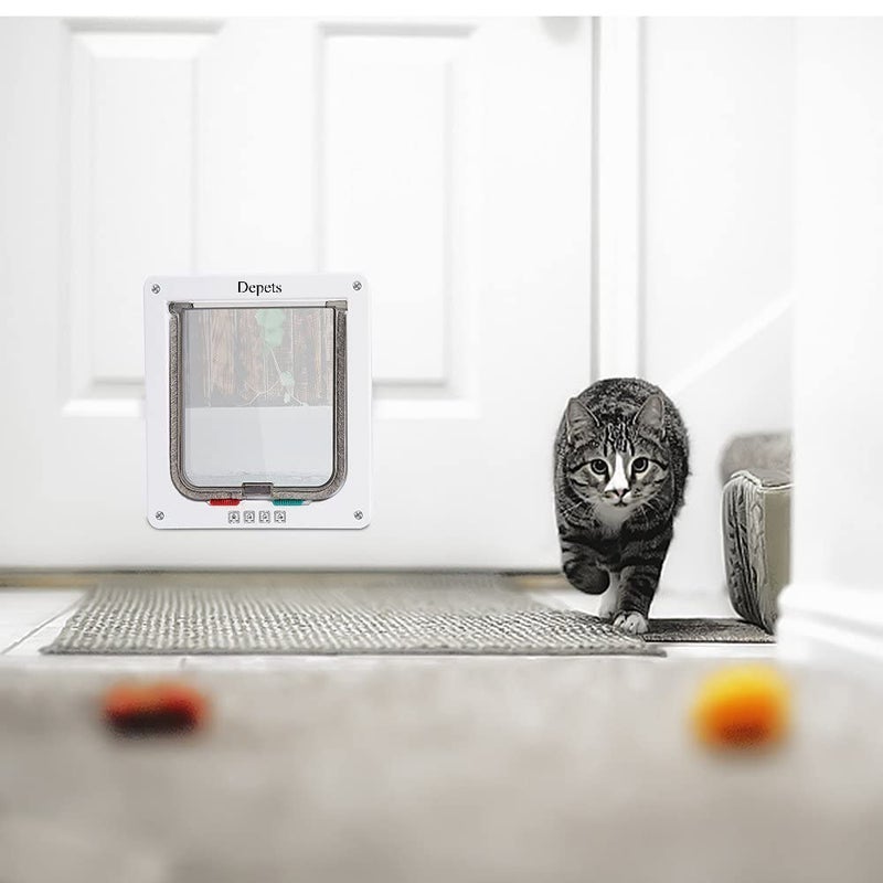 Depets Medium Cat Flap Door with 4 Way Lock (Outer Size 7.5" x 7.8"), Magnetic Pet Door Kit White, Weather-Resistant Cat Door for Cats & Doggy - Image 4